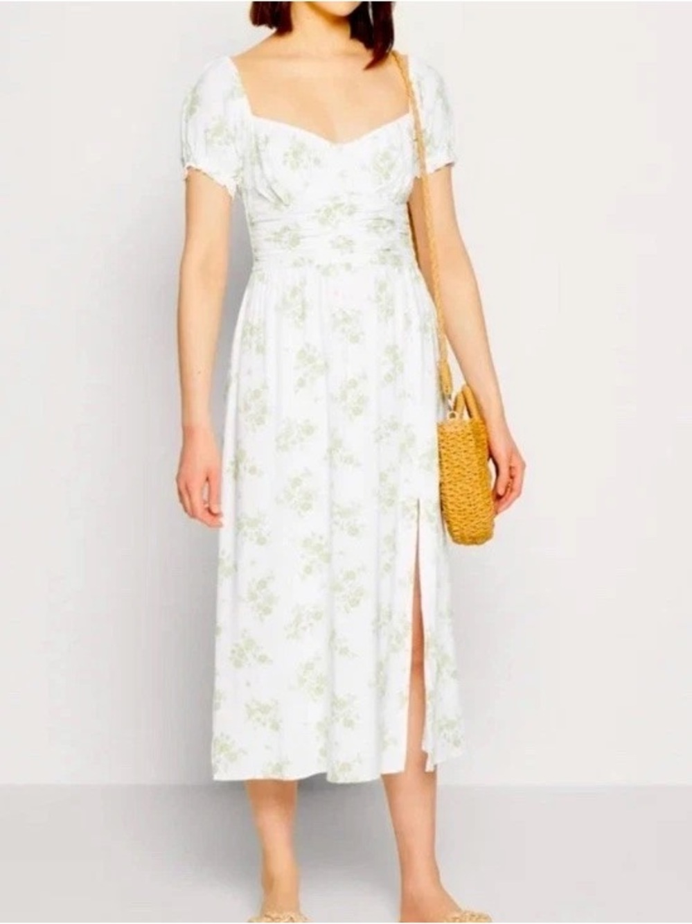 New Hollister Sweetheart Neck White Floral Midi Dress